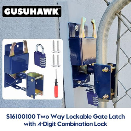 2 Way Lockable Gate Latch (Large Size Version: 4.1" L x 7.8" H) with 4-Digit Combination Lock for Metal Tube Gate with 1-5/8" to 2" O.D. Tubes, Blue - color: 1x S16100100(Large Size Version 4.1"x 7.8")