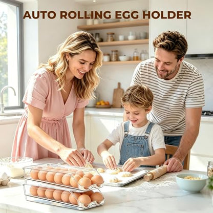 Egg Holder for Fridge,Automatic Rolling Egg Container for Refrigerator,2 Pack Clear Stackable 28-Count Egg Organizer with Lid, Fridge Organizers and Storage - size: Pack of 2
