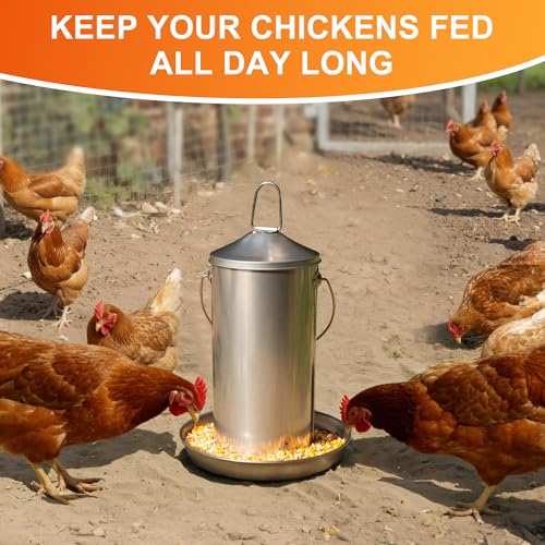 8.8lb Stainless Steel Hanging Chicken Feeder, Metal No Waste Poultry Feeder, Rustproof, Reusable, Long-Lasting, Gravity Feed Chicken Coop Accessories for Chicken, Geese, Duck, Hens, Rooster, Chick - color: 8.8lb