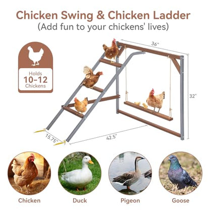 PETSFIT Chicken Perch for Coop-Solid Wood and Rustproof Iron Roosting Bar with Swing - Ideal for Backyard Poultry, Chicken Coops, and Farms-Easy to Assemble and Clean - size: 43"Lx36"Wx32"H