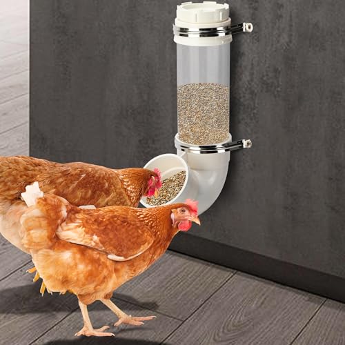EBaokuup Visible Automatic Chicken Feeder-17 Inch PVC Pipe Poultry Feeders No Waste-Large Hanging Gravity Chicken Feeder for Coop Ducks Turkeys Geese(5.6 Pound)