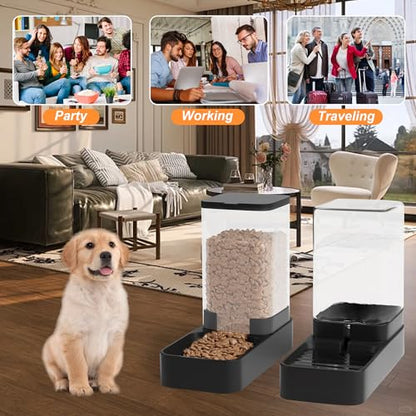 Automatic Cat Feeder and Water Dispenser in Set with Pet Food Bowl,Gravity Dog Waterer and Food Feeder for Small Medium Dog Cat Puppy Kitten Large Capacity(3.3L,Black) - size: 3.3L