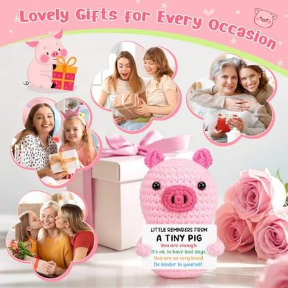 GevGuxLuo Positive Crochet Pink Pig Birthday Gifts for Women, Back to School Inspirational Cheer Support with Affirmation Cards for Teens Girl Women Friend Sister Daughter Trendy Stuff Cute Decor - style: Little Reminders