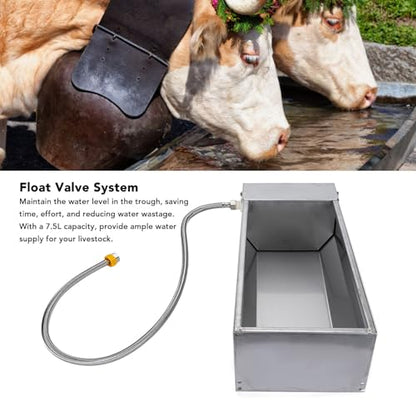 Zerone Automatic Livestock Water Dispenser, 7.5L Large Capacity Stainless Steel Self Filling Animal Drinking Water for Horse Cow Goat Pig with Valve Kit