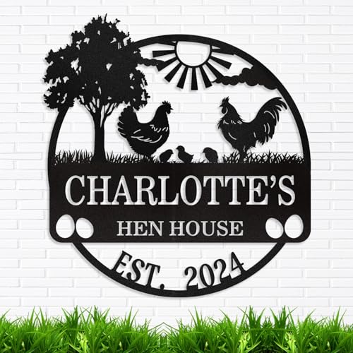 Personalized Funny Chicken Sign, Custom Chicken Coop Sign Wall Decor, Metal Farm Signs for Outside, Personalized Fluffy Butt Hut Chicken Sign, Chicken House Decor Gifts For Chicken Lovers - color: Design 04