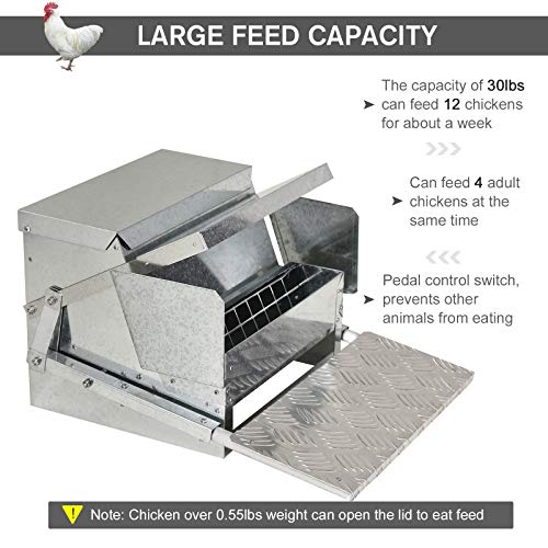 PawHut 25 lbs Capacity Automatic Chicken Poultry Feeder with a Galvanized Steel and Aluminium Build, Weatherproof Design - size: 16.5" L x 20" D x 11.25" H