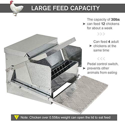 PawHut 25 lbs Capacity Automatic Chicken Poultry Feeder with a Galvanized Steel and Aluminium Build, Weatherproof Design - size: 16.5" L x 20" D x 11.25" H