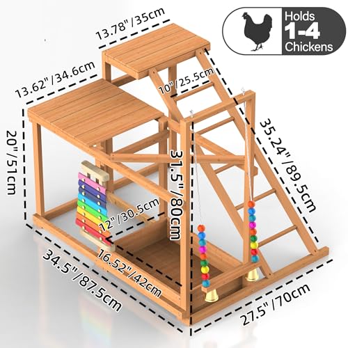 Chicken Perch with Swing Xylophone Removable Feeder/Bath Wooden Roosting Bar Toy for Farms Easy to Clean - size: Medium