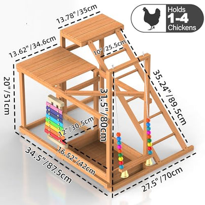 Chicken Perch with Swing Xylophone Removable Feeder/Bath Wooden Roosting Bar Toy for Farms Easy to Clean - size: Medium