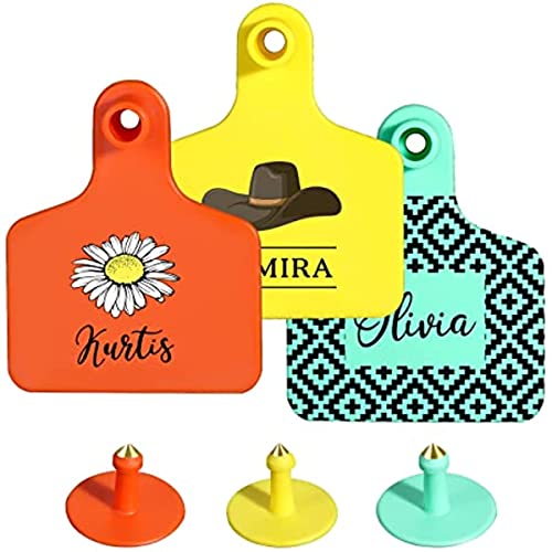 Personalized Custom Name Ear Tag for Cattle, Cows, Hogs, Sheep - 1 Count, Multicolor, Plastic, Rectangular, Customizable Livestock Ear Tag