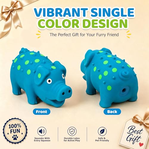 POPLAY Squeaky Latex Grunting Pig Dog Toy, 4 Inch Small Blue Prank Gifts Puppy Chew Toys Rubber Squeeze Gift for Dogs
