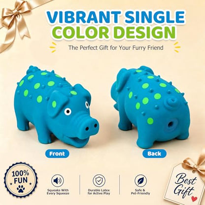 POPLAY Squeaky Latex Grunting Pig Dog Toy, 4 Inch Small Blue Prank Gifts Puppy Chew Toys Rubber Squeeze Gift for Dogs
