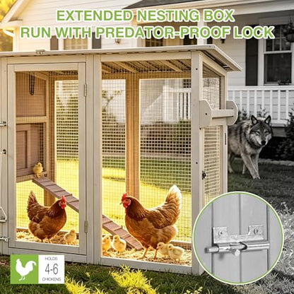 GUTINNEEN Large Mobile Chicken Coop with Run, Wooden Outdoor Hen House with Wheels & Handle, Weatherproof Roof, Nesting Box, Pull-Out Tray, Secure Lock for Outdoor Chickens Ducks - size: 74.9"L x 26.0"W x 39.4"H