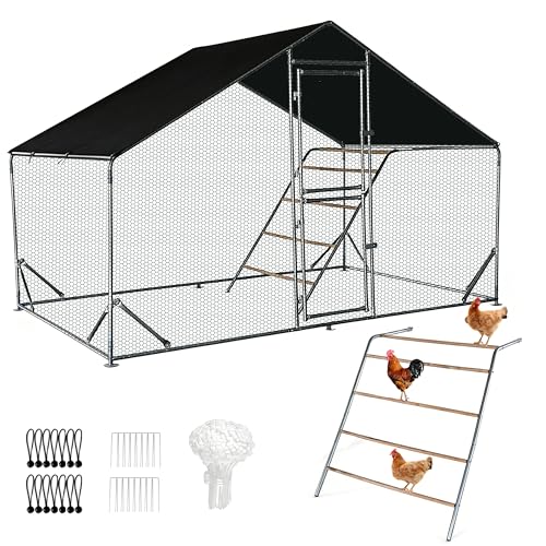 XCL Large Metal Chicken Coop, 6.5×10×6.5FT Walk-in Chicken Run, Spire Roof Poultry Cage with Waterproof Anti-UV Cover, Roosting Perch Outdoor Backyard Farm Enclosure for Duck Chicken (1-Unit Coop) - size: 118.0"L x 76.0"W x 78.0"H