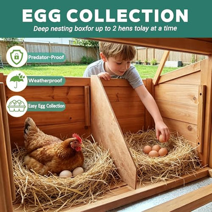 Large Chicken Coop for 4-6 Chickens with Attached Run, Predator Proof Hen House with Waterproof Asphalt Roof & Removable Cleaning Tray
