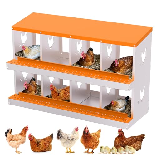 8 Compartment Chicken Nesting Box, Galvanized Steel Metal Laying Box with Removable Tray Roll-Out Egg Collection, Wall Mount Hen Roosting Box, Easy Egg Collection - color: Orange, size: 8 holes