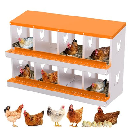 8 Compartment Chicken Nesting Box, Galvanized Steel Metal Laying Box with Removable Tray Roll-Out Egg Collection, Wall Mount Hen Roosting Box, Easy Egg Collection - color: Orange, size: 8 holes