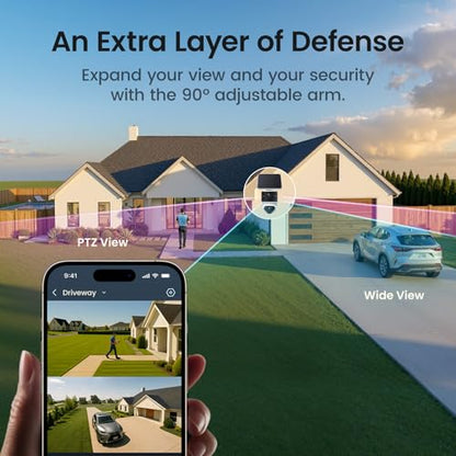 aosu T2 Pro Security Cameras Wireless Outdoor, 3K Dual Cam No Blind Spot Security Camera for Home, 170° Wide + 360° PTZ, AI Human Vehicle Tracking, Solar Powered, Local Storage - style: solo-Cam