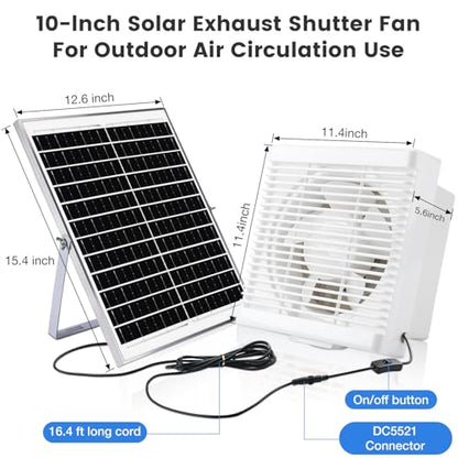 Fanspex Solar Exhaust Fan, Solar Powered Vent Fan Kit for Outside Greenhouse Shed Chicken Coop (10" Fan) - size: 10" Fan