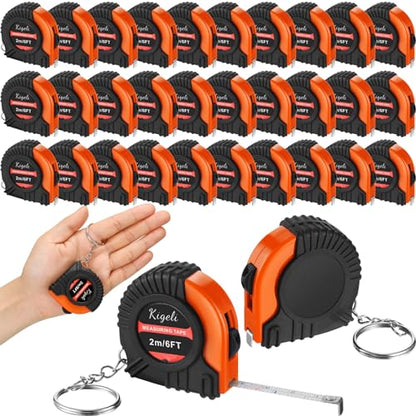 Kigeli 50 Pcs 6ft/2 Meter Mini Measuring Tape Keychains Small Measure Keychain Bulk Set Functional Mini Retractable Measuring Tape Keychains with Slide Lock for Engineer Crafter(Orange) - color: Orange