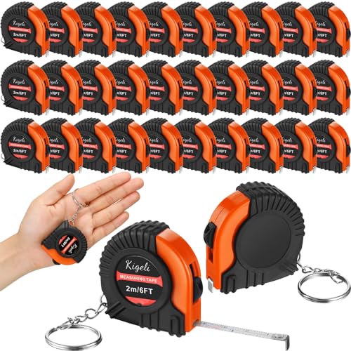 Kigeli 50 Pcs 6ft/2 Meter Mini Measuring Tape Keychains Small Measure Keychain Bulk Set Functional Mini Retractable Measuring Tape Keychains with Slide Lock for Engineer Crafter(Orange) - color: Orange