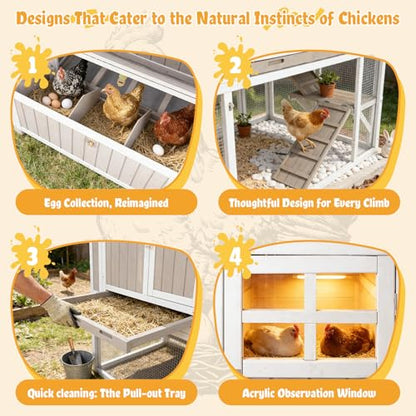 Super Large Chicken Coop with Run for 6-12 Hens, Outdoor Chicken Hen House with 4 Nesting Boxes, Pull-Out Tray, 5 Perches, 2-Story Wooden Poultry Cage with Dual-Side Egg Collection