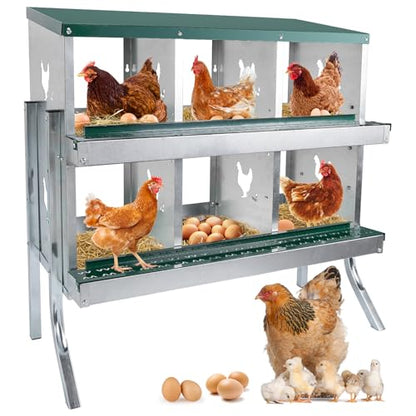 6 Compartment Chicken Nesting Box Chickens Hens Ducks Egg Metal Coop | Protect Eggs Under Lid; Support Poultry Nesting; Slide Tray For Cleaning; Improve Nest Cleanliness; Metal Chicken Run - color: Green