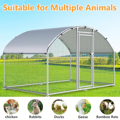HITTITE Large Metal Chicken Coop with Run, 9.84 x 6.4 x 6.23 ft Walk in Poultry Cage Chicken Run Pen, Dome Roof Outdoor Chicken Runs for Yard with Waterproof & Anti-UV Cover - size: 76.8"L x 118.0"W x 74.7"H