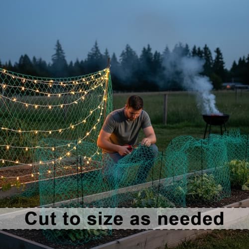 Garden Netting, 50' x 50' Heavy Duty Bird Netting Deer Fence Net, 1.6" Mesh Poultry Netting for Chicken Coop, Run & Garden, Protect Fruit Trees, Vegetables from Birds, Deer,Hawk, Squirrels - color: Green, size: 50' x 50' - 1.6"
