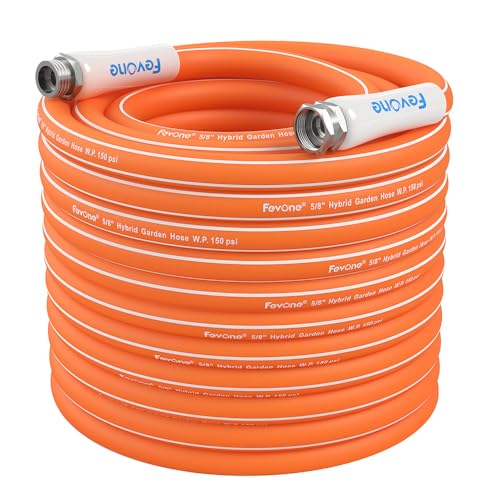 FEVONE Hybrid Polymer Garden Hose 100 ft, Heavy Duty Water Hose | Flexible Kink Free, Lightweight, 5/8 ID, 600 PSI, Leak-Proof, Aluminum 3/4 GHT Connectors for Garden and Patio - color: Orange, size: 100FT