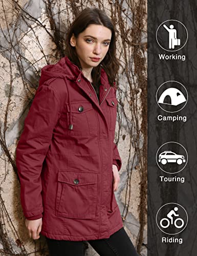 wantdo Women's Winter Coat Warm Anorak Parka Cotton Windproof Jacket with Removable Hood - color: Wine, size: Medium