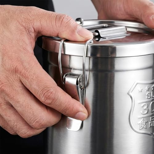 304 Stainless Steel Airtight Storage Bucket with Lid, Food Grade Sealed Canister for Kitchen, Rice, Flour, Grain, Pet Food, Waterproof Camping Storage Container(21L/5.5Gal) - size: 21L/5.5Gal