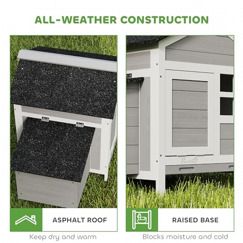PawHut Chicken Coop Outdoor Weatherproof, Wooden Duck House with Nesting Box, Pull-Out Metal Tray, for 1-2 Chickens, Rabbits, Ducks, Poultry Cage Rabbit Hutch for Backyard, Farm, 36" x 25" x 27"