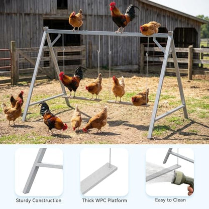 Chicken Perch Swing, Chicken Coop Roosting Bar, Metal Pet Swing Set for 6–8 Chicken, Poultry, Grey