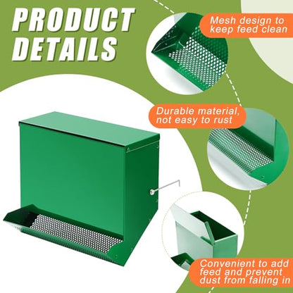 Maxcheck No-Waste Metal Rabbit Feeder for Cages, Large Hanging Food Dispenser with Mesh Bottom & Lid, Holds 5lb Feed for Several Days, Bunny & Small Pets