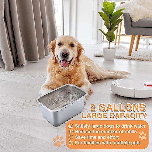 2 Gallons Large Dog Bowls - Durable Food Grade Stainless Steel Dog Water and Food Bowl No Spilling, High Capacity for Medium Large Breed Dogs Indoor Outdoor - size: 2 Gal