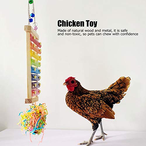 Chicken Xylophone Toy,Hens Parrots Hanging Wooden Pecking Xylophone with Bell Coop Chicken Pecking Toys Chicken Swing Ladder Toys