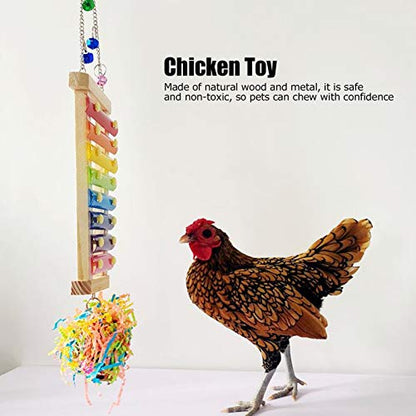 Chicken Xylophone Toy,Hens Parrots Hanging Wooden Pecking Xylophone with Bell Coop Chicken Pecking Toys Chicken Swing Ladder Toys