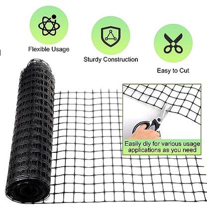Windyun 2 Roll Plastic Mesh Fence, Black Safety Temporary Garden Fencing Animal Barrier Netting for Animal Deer Rabbit Chicken Dog Poultry Construction Snow Fence Patio(100 ft) - size: 100 ft