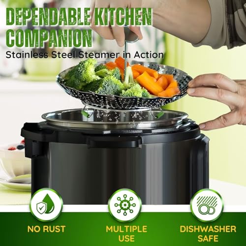 Flexzion Vegetable Steamer Basket for Pot - Stainless Steel Steaming Basket for Veggie, Fish, Meats, Eggs - Extendable Expandable Foldable Steam Basket w/Handle for Various Pot Size, 7 to 11 Inch