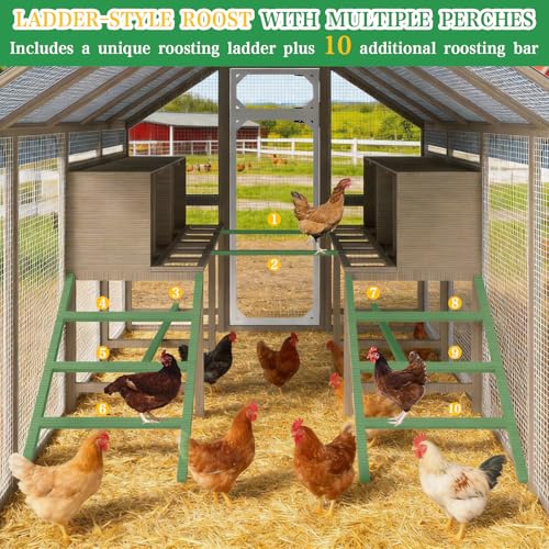 Large Wooden Chicken Coop, Walk-in Chicken Run with Waterproof Cover, Large Poultry Cage for Yard Farm Backyard Hen House, Duck Coop and Rabbit Run with Nesting Boxes, for 8–12 Chickens - size: 94.5"L x 70.0"W x 71.0"H