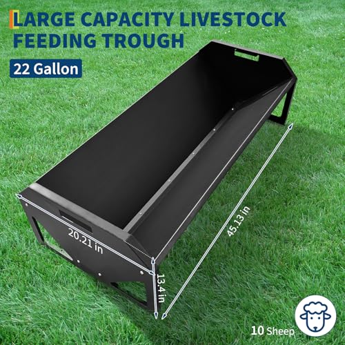 22 Gallon Capacity Livestock Feeder, 45" Hay Feeder for 10 Sheep Once, Heavy Duty Steel Livestock Feeding Trough for Horse, Goat, Sheep, Cattle, Cow, Alpaca, Black - color: Black