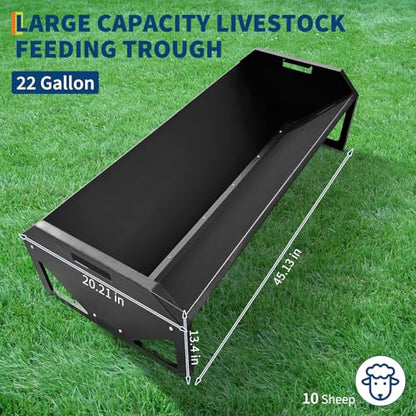 22 Gallon Capacity Livestock Feeder, 45" Hay Feeder for 10 Sheep Once, Heavy Duty Steel Livestock Feeding Trough for Horse, Goat, Sheep, Cattle, Cow, Alpaca, Black - color: Black