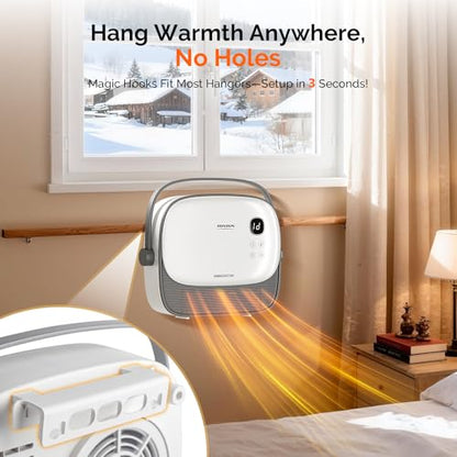 ROVSUN 1500W Small Wall Mounted Space Heater with Remote Control, PTC Heating Element & 3s Fast Heating, Wall Electric Heater with Portable Handle, 12H Timer, for Indoor Use, Samll Room, Bedroom, Home