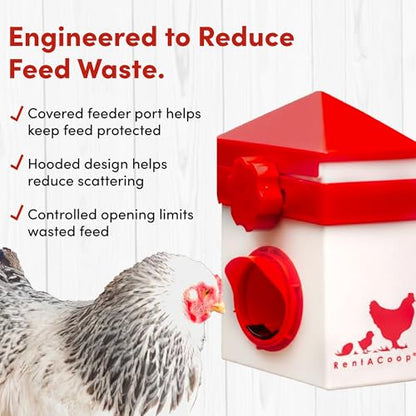 RentACoop Chick2Chicken 2.5lb BPA-Free Single-Port Chicken Feeder - Includes Anti-Roost Lid, Slider Port Cover, and Coop Clip, No-Waste Poultry Feeder Suitable for Quail, Chicks, and Adult Chickens