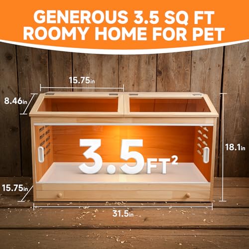 Large Drawers Brooder Box for Chicks Wooden Chicken Brooder Box, with 3 Heating Lamp,Smart Thermostat,Thermometer,Pre-Drilled Holes, 31.5 X 15.75 X 18.1 inches, Ducks, Quails, Hamsters - size: 31.5"L x 15.8"W x 18.1"H