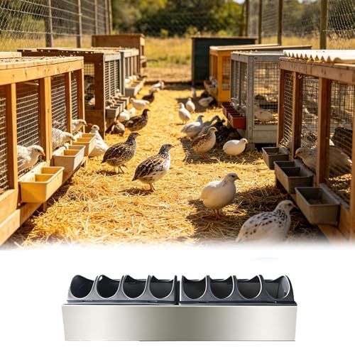 Quail Feeder Trough with Separated Fence, 8 16 24 in Long Small Metal Water Trough, Anti-Waste Feed Container for Baby Chicks, Ducklings(L40cm/15.7"(8 Slots)) - size: L40cm/15.7"(8 Slots)