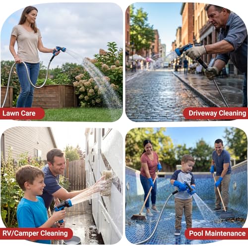 Lefree 100ft Metal Garden Hose - Heavy Duty 304 Stainless Steel Flexible Water Hose, No Kinks & Leak-Proof with Upgraded Handle, 10-Function Spray Nozzle & 4 Spare Gaskets for Yard, RV, Pet Bath - color: Silver, size: 100FT