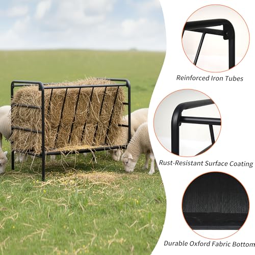 Goat Hay Feeder - Heavy Duty Metal Hay Rack, 35 Gallon Livestock Pasture Feeder, Durable Iron Frame, Outdoor Durable Farm Feeding Equipment for Sheep, Horses, and Ponies