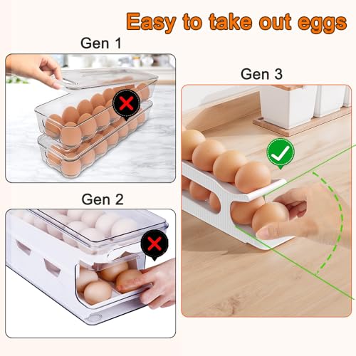 Sotfamily Egg Holder for Fridge, 2 Tiers, Egg Roller for Eggs 12 Count | Auto Rolling Egg Storage Organizer for Refrigerator, Slim Space Saving Container, Dispenser - size: 2 Tiers
